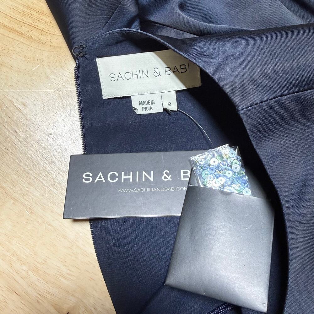 Sachin & Babi NWT Embellished Alex Gown Sz 2 Night Sky Blue Oculata Satin Crepe - Picture 5 of 13